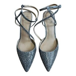 International Concept Lenii Silver Rhinestone  Ankle Strap Dress Shoes Size 8